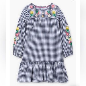 Mini Boden Embroidered Gingham Check Cotton Dress